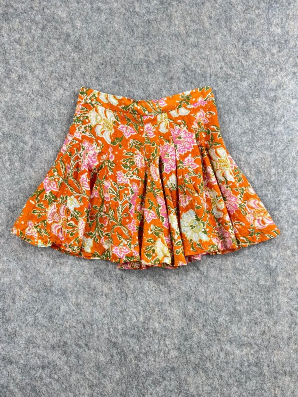 Free People Orange Floral Mini Skirt Sz 4 End of the Island Godet
